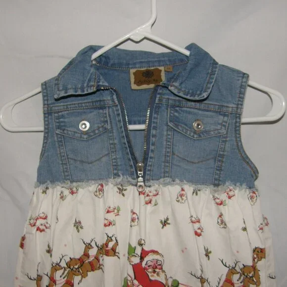 Girls Sz 6 / 6X Christmas Holiday Santa Claus Print Dress MY VINTAGE BABY - Picture 2 of 4